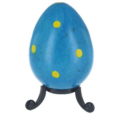 Blue Soapstone Egg with Yellow Polkadots and Free Stand
